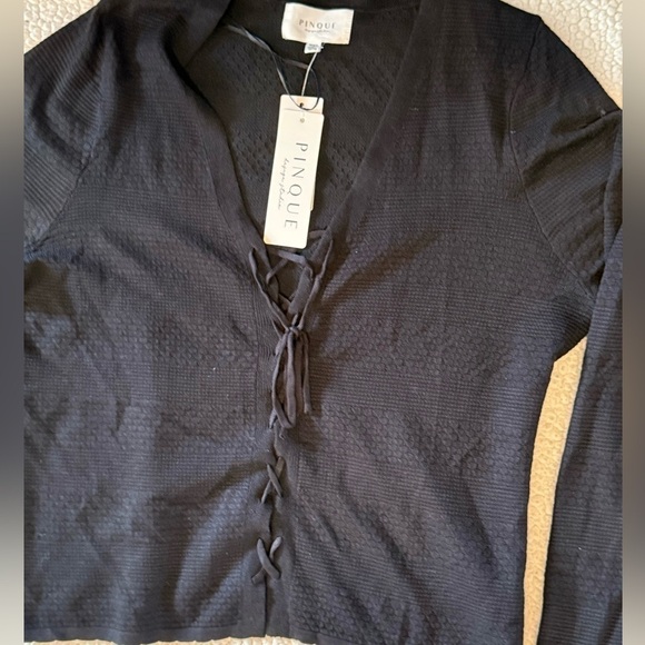 Pinque Black Lace Front Sweater XXL Plus Size Textured Knit Long Sleeve NWT - Picture 6 of 16